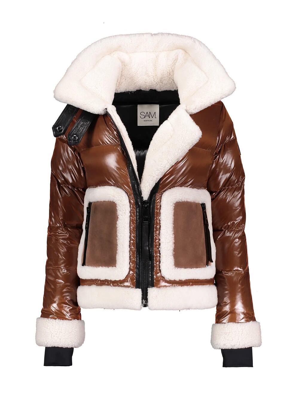 Sam. Veronica Shearling-Trimmed Down Biker Jacket - Si